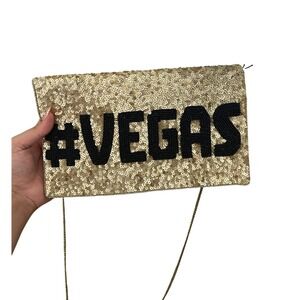 From St Xavier Vegas Sequin Beaded Gold Crossbody Envelope Clutch Bag NWT